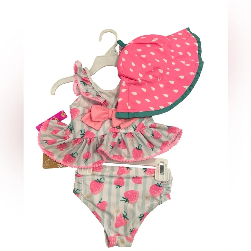 Tommy Bahama Kids  Pink/White   Strawberry Swim Set with Hat 12 months